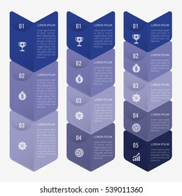 infographic template blue with 3, 4, 5 steps