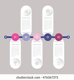 infographic template blue and pink with 5 steps