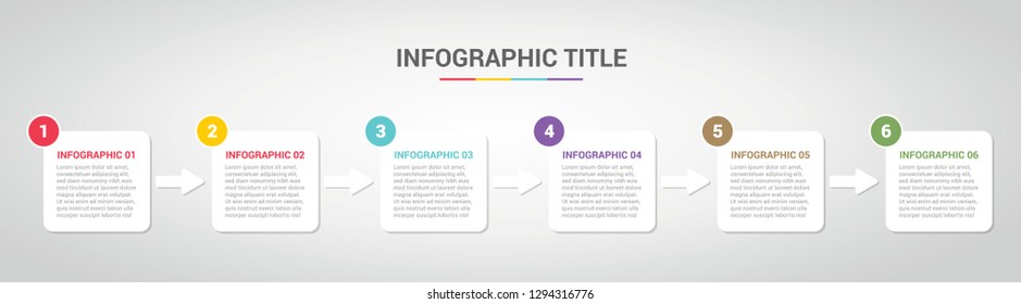 infographic template with boxed box style for step or process timeline with various color with 6 step - vector illustration