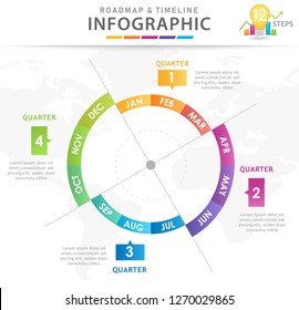 Infographic template for business. 12 Months Modern Timeline diagram with quarter, presentation vector infographic.