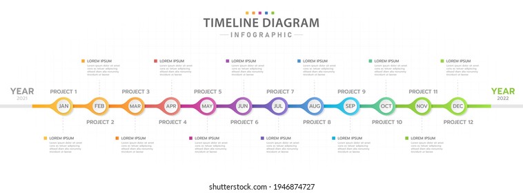 Infographic Template For Business. 12 Months Modern Timeline Diagram Calendar, Presentation Vector Infographic.