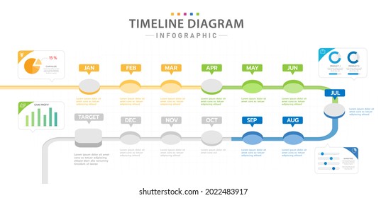 Infographic template for business. 12 Months modern Timeline diagram calendar, presentation vector infographic.