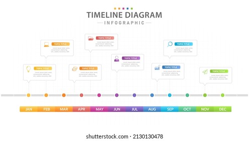 Infographic template for business. 12 Months modern Timeline diagram calendar with dialogs, presentation vector infographic.