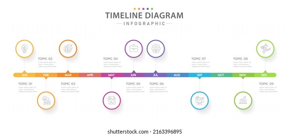 Infographic template for business. 12 Months modern Timeline diagram calendar with circles, presentation vector infographic.