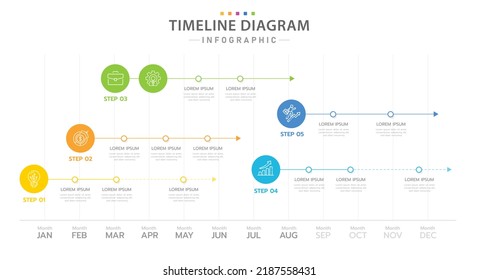 Infographic template for business. 12 Months modern Timeline diagram calendar with 5 Topics, presentation vector infographic.