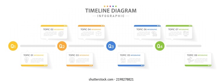 Infographic template for business. 12 Months modern Timeline diagram calendar seperated by quarter, presentation vector infographic.