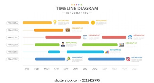 Infographic template for business. 12 Months modern Timeline diagram calendar with topic icons, presentation vector infographic.