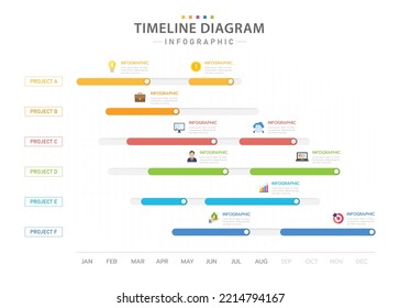 Infographic template for business. 12 Months modern Timeline diagram calendar with project title and progress bar, presentation vector infographic.