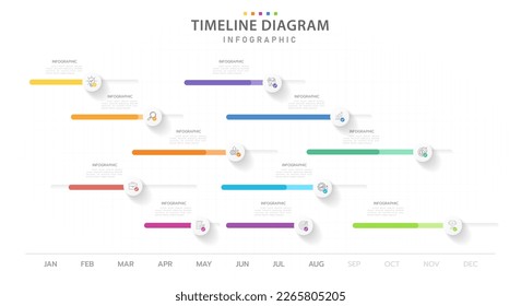 Infographic template for business. 12 Months modern Timeline diagram calendar with project roadmap, presentation vector infographic.