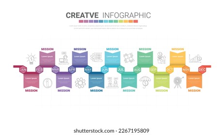 Infographic template for business. 12 Months modern Timeline Roadmap diagram calendar, presentation vector infographic. EPS vector.