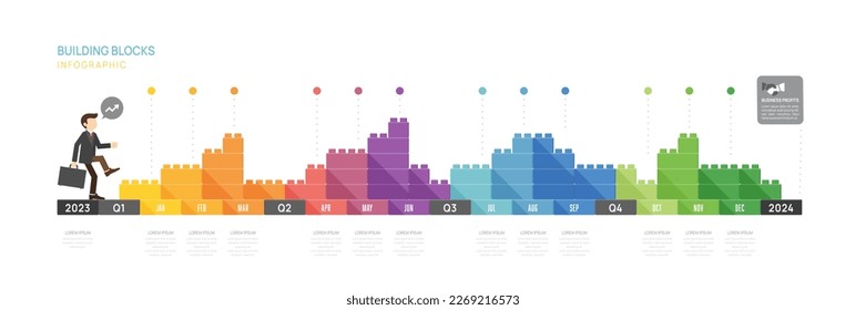 Infographic template for business. 12 Months Block Project plan schedule chart Timeline diagram, gantt progress steps milestone presentation vector graph.