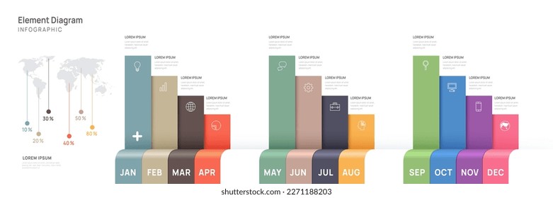 Infographic template for business. 12 Months modern Timeline element diagram calendar, 4 quarter steps milestone presentation vector infographic.