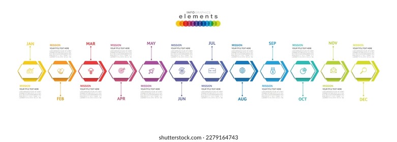 Infographic template for business. 12 Months modern Timeline diagram calendar, presentation vector infographic.