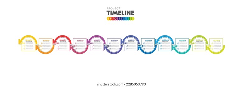 Infografische Vorlage für Unternehmen. 12 Monate Zeitdiagramm Kalender, Darstellung Vektorgrafik.