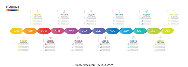 Infografische Vorlage für Unternehmen. 12 Monate Zeitdiagramm Kalender, Darstellung Vektorgrafik.