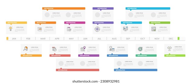 Infographic template for business. 12 Months modern Timeline diagram calendar with Gantt chart, presentation vector infographic.