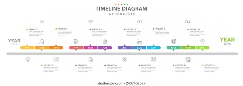 Infographic template for business. 12 Months modern Timeline diagram calendar, presentation vector infographic.