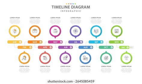 Infographic template for business. 12 Months modern Timeline diagram calendar, presentation vector infographic.