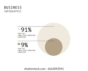 Infografische Vorlage für Unternehmen. 2 Schritte Modernes Schnittdiagramm mit Fortschritt, Präsentationsvektor Infografik. Prozentanteil. Prozentsätze. Beige