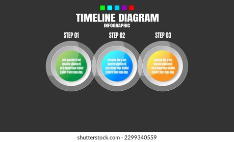 Plantilla de infografía para empresas. 3 Escalas Diagrama moderno de la línea de tiempo con concepto de viaje por carretera, infografía del vector de presentación. Color del cristal negro