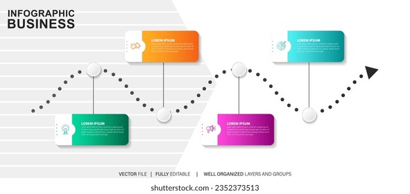 Infographic template for business. 4 Steps Modern Timeline diagram with road journey concept, presentation vector infographic.
