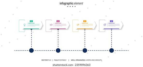 Infographic template for business. 4 Steps Modern Timeline diagram with road journey concept, presentation vector infographic.