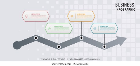 Infographic template for business. 4 Steps Modern Timeline diagram with road journey concept, presentation vector infographic.
