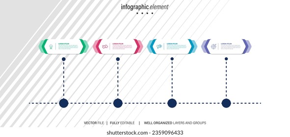 Plantilla de infografía para empresas. 4 Escalas Diagrama moderno de la línea de tiempo con concepto de viaje por carretera, infografía del vector de presentación.