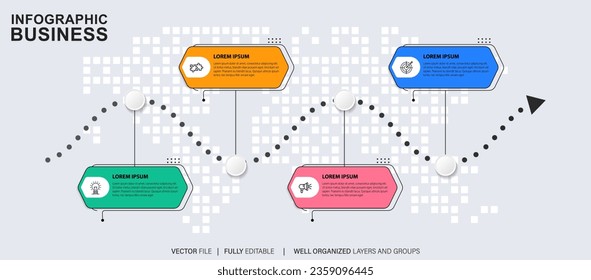 Infographic template for business. 4 Steps Modern Timeline diagram with road journey concept, presentation vector infographic.
