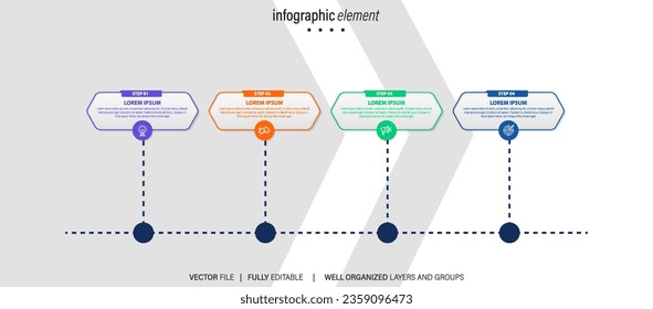 Infographic template for business. 4 Steps Modern Timeline diagram with road journey concept, presentation vector infographic.