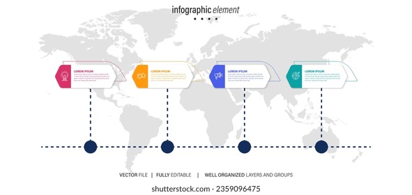Infografische Vorlage für Unternehmen. 4 Schritte Modernes Zeitdiagramm mit Straßenverkehrskonzept, Darstellung Vektorgrafik.
