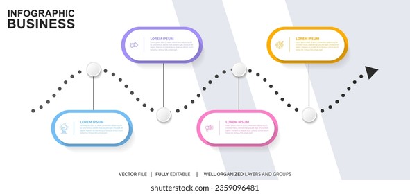 Infographic template for business. 4 Steps Modern Timeline diagram with road journey concept, presentation vector infographic.