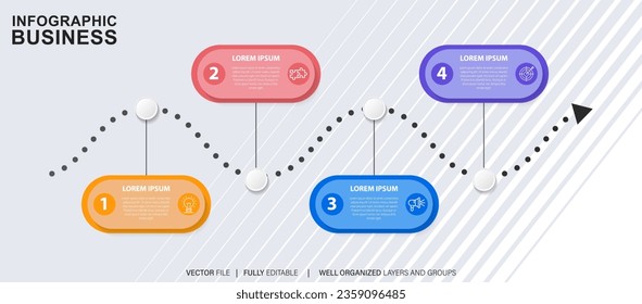 Infographic template for business. 4 Steps Modern Timeline diagram with road journey concept, presentation vector infographic.