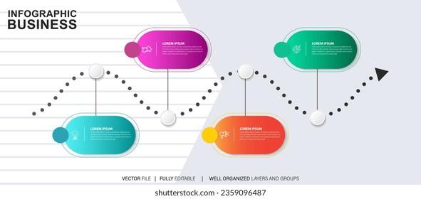 Infografische Vorlage für Unternehmen. 4 Schritte Modernes Zeitdiagramm mit Straßenverkehrskonzept, Darstellung Vektorgrafik.