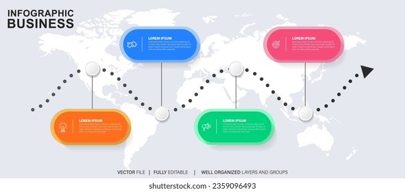Infographic template for business. 4 Steps Modern Timeline diagram with road journey concept, presentation vector infographic.