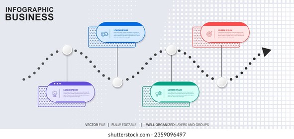 Infographic template for business. 4 Steps Modern Timeline diagram with road journey concept, presentation vector infographic.