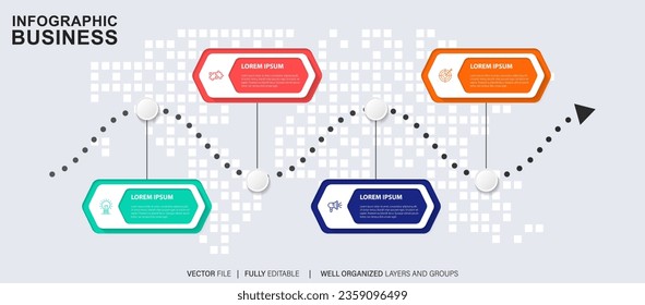 Infographic template for business. 4 Steps Modern Timeline diagram with road journey concept, presentation vector infographic.