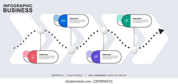 Infographic template for business. 4 Steps Modern Timeline diagram with road journey concept, presentation vector infographic.