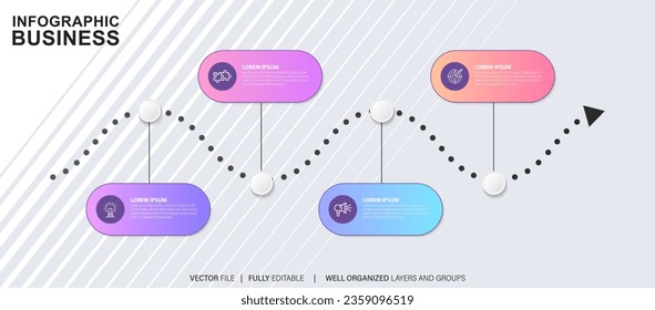 Infographic template for business. 4 Steps Modern Timeline diagram with road journey concept, presentation vector infographic.