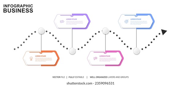 Infografische Vorlage für Unternehmen. 4 Schritte Modernes Zeitdiagramm mit Straßenverkehrskonzept, Darstellung Vektorgrafik.