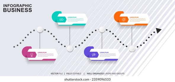 Infographic template for business. 4 Steps Modern Timeline diagram with road journey concept, presentation vector infographic.