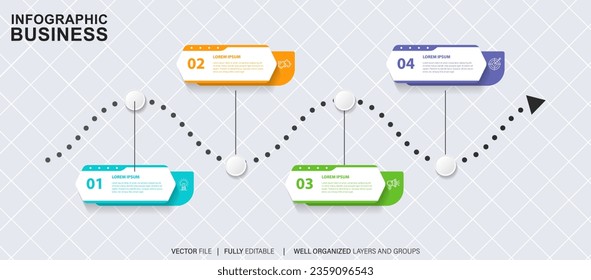 Infographic template for business. 4 Steps Modern Timeline diagram with road journey concept, presentation vector infographic.