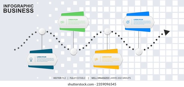 Infographic template for business. 4 Steps Modern Timeline diagram with road journey concept, presentation vector infographic.