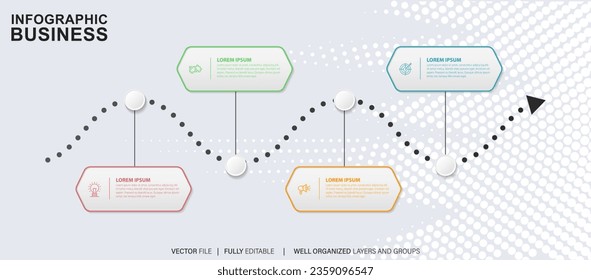 Infographic template for business. 4 Steps Modern Timeline diagram with road journey concept, presentation vector infographic.