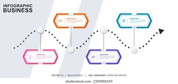 Infographic template for business. 4 Steps Modern Timeline diagram with road journey concept, presentation vector infographic.