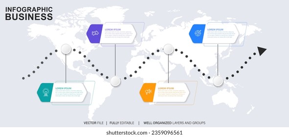 Infographic template for business. 4 Steps Modern Timeline diagram with road journey concept, presentation vector infographic.