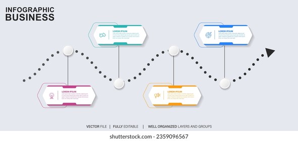 Infographic template for business. 4 Steps Modern Timeline diagram with road journey concept, presentation vector infographic.