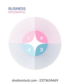 Plantilla de infografía para empresas. Diagrama de escala de tiempo moderno, infografía de vector de presentación. Infografía con círculo. Relación porcentual. Porcentajes. Rosa y azul