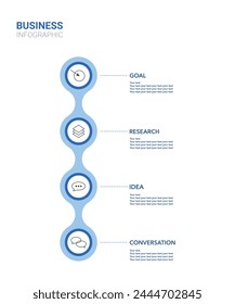 Plantilla infográfica para empresas. 4 pasos de Plantilla de infografía de negocios moderna. Diseño con números 4 opciones o pasos. Azul.