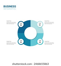 Plantilla infográfica para empresas. 4 pasos de Plantilla de infografía de negocios moderna. Diseño con números 4 opciones o pasos. Azul